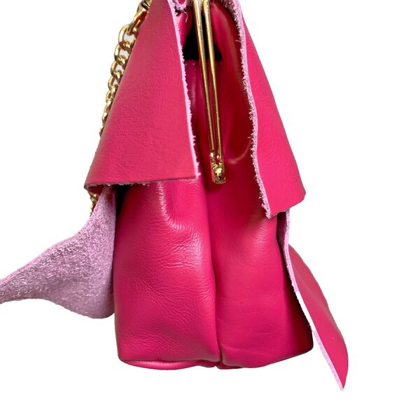 Fiordaliso Made In Italy Pink Leather Layered Clutch Crossbody Bag - Picture 3 of 16